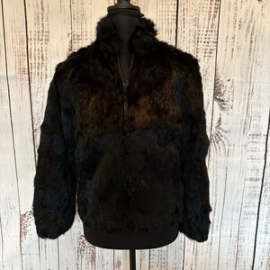 Vintage Mob Wife Rockstar Girlfriend Edgy Black Rabbit Fur Jacket **Sz 2-4